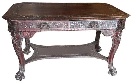R.J Horner heavily carved library table partners desk northwind heads paw feet Cover