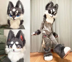 Fursuit Long Fur Husky Fox Mascot Head Party Halloween Fur Cosplay-Promotion - Picture 1 of 6