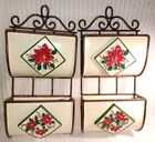 Metal Wall Organizer Rack Mail Holder Card Poinsettia Letter 2 Tier Christmas