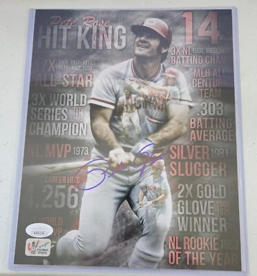 Pete Rose Cincinnati Reds Autografiado 8x10 Destacando Estadísticas JSA y Fiterman Cer Foto 1 de 3