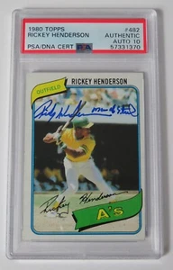Tarjeta de novato Topps 1980 autógrafo firmado por Rickey Henderson A's HOF 482 PSA 10 automática - Imagen 1 de 4