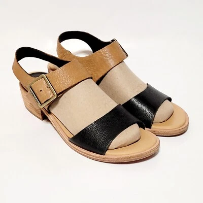 Kork Ease Myakka K61103 Black Tan Leather Low Block Heeled Strappy Sandals Wm 7M - Image 1 of 4