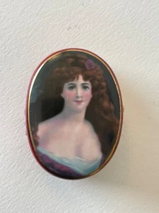 Vintage Porzellan Schmuckschatulle - viktorianisches Dame Porträt, florales Interieur, 3,5" - Bild 1 von 17