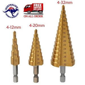 Juego de brocas de titanio con cono escalonado de acero HSS 3 PIEZAS 4-12/20/32 mm + bolsa - Imagen 1 de 7