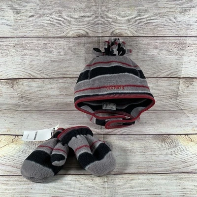 Antiguo conjunto de guantes de sombrero polar de invierno azul marino para niños pequeños 12-24 meses gris negro rojo Foto 1 de 4