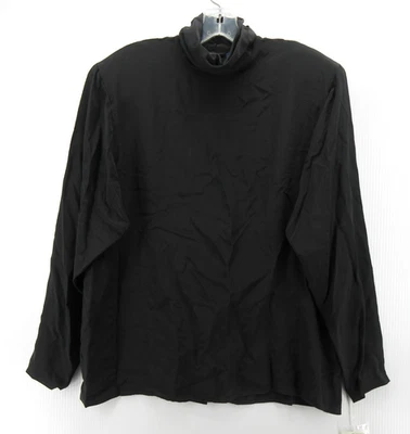 VINTAGE Ralph Lauren Top Women 14 Black Silk Blouse Button Back Minimal 80s NEW - Image 1 of 4