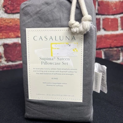Casaluna Supima Sateen King Pillowcase Set 100% Cotton, 500 Thread Count Gray - Image 1 of 4