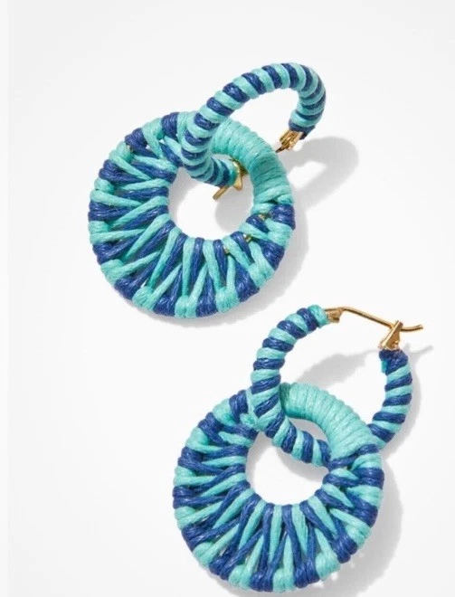 Stella & Dot Double Take 绿松石环状耳环全新原装盒。 — 第 1/4 张图片