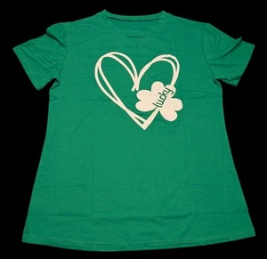 Women's Heart-Shamrock Clover-Lucky-T Shirt Sz XL Green/ White NWOT - Picture 1 of 3