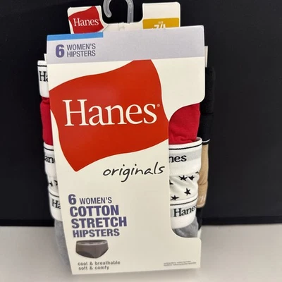 Paquete de 6 hipsters de algodón elástico originales Hanes para mujer - talla 7 L - nuevos Foto 1 de 4