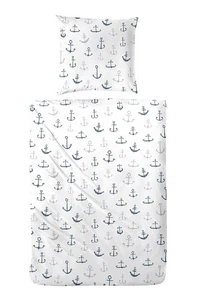 Primera Renforce Bettwäsche Anker Maritim Weiß Blau 135x200 80x80 cm - Bild 1 von 2