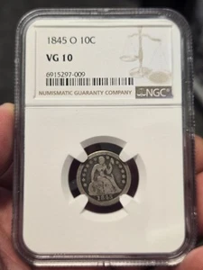 Moneda de diez centavos libertad sentada 1845-O - Imagen 1 de 2