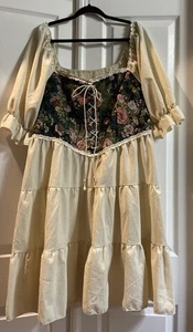 Abito donna Shein Curve 4XL avorio corsetto floreale stringato manica a sbuffo cottagecore - Foto 1 di 16