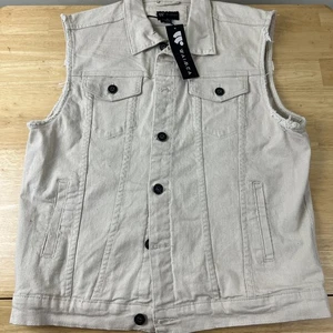 Waimea Mens Size XL Cross Distressed Beige Jean Jacket - Picture 1 of 10