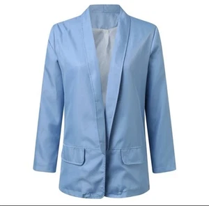 Blazer Suelto Informal Azul Claro Chaqueta Larga Frente Abierto Talla Mediana Ligero - Imagen 1 de 10