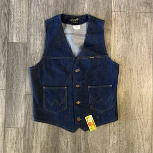 NWT Vintage Wrangler Denim Vest Men's Medium Indigo No Fault 70s 80s USA MADE - Picture 1 of 8
