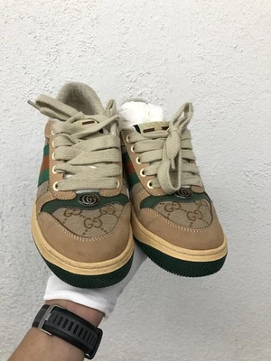 AUTÊNTICO TÊNIS DE LONA GUCCI monograma verde camurça UE 37 EUA 7 L1-2 - Imagem 1 de 4