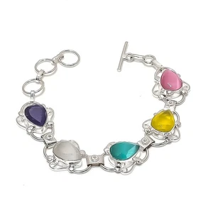 Multi Color Monalisa Gemstone 925 Sterling Silver Jewelry Bracelet Size 7-8" - Picture 1 of 1