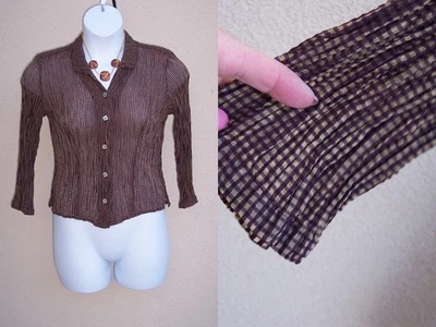 Blusa Top Camisa Corte Suelta MOP Botón Delantero M OTOÑO Marrón Cuadros Arrugado Rayón Foto 1 de 4