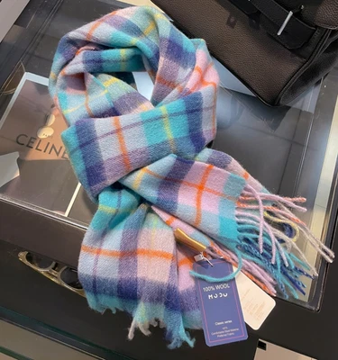 Bufanda larga 100% lana 188 * 32 cm borla a cuadros bufanda cálida Foto 1 de 4