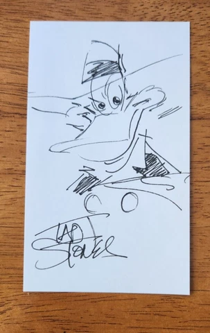 Autograph Tad Stones original DARKWING DUCK sketch 3x5 inch card w/coa DISNEY Cover