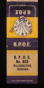 1930s? ELKS B. P. O. E. Nº 933 Washington IN Daviess Co Matchbook Indiana - Imagen 1 de 2