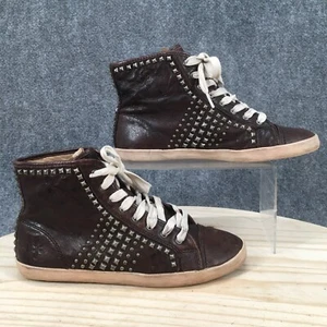 Frye Shoes Womens 8 M Kira Biker Studded High Top Sneakers Brown Lace Up 71114 - Picture 1 of 16