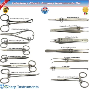 Veterinary Plastic Surgery Kit Hemostat Forceps Medical Scissor Tissue Plier Set - Picture 1 of 12