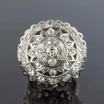 French Art Deco 1960s 4.33CT Simulated Sapphire Floral Design Unique Woman Ring - Image 1 of 4