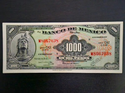 墨西哥 1000 PESOS 银行 - CUAUHTEMOC 1977 - AU - P# 52t - - [109] — 第 1/3 张图片