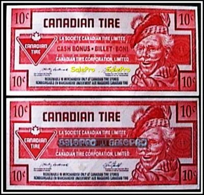 2x CANADA 1992 - 2008 CANADIAN TIRE MONEY LIMITED CASH BONUS 10 CENT NOTES LOT - Image 1 of 2