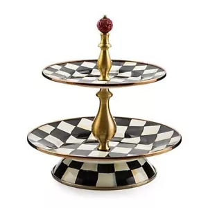 MacKENZIE CHILDS COURTLY CHECK ENAMEL TWO TIER SWEET STAND BNIB - Picture 1 of 7
