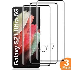 3Pack For Samsung Galaxy S21 Ultra 5G Screen Protector Curve HD Tempered Glass - Picture 1 of 12