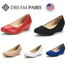 DREAM PAIRS Damskie Klin Heel Slip On Round Toe Comfort Pump Shoes