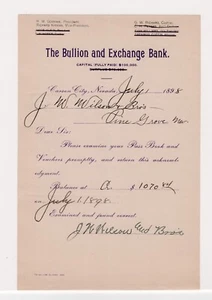 1898 Bullion and Exchange Bank, Carson City, Nevada Gold Rush Document RARE - Picture 1 of 4