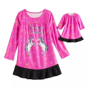 Size 12 Pink Unicorn Nightgown w/Matching Doll Gown (fits American Girl Doll) - Picture 1 of 3