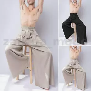 Japanese Men Baggy Wide Leg Chino Trouser Casual Hippy Long Pants Holiday - Picture 1 of 14