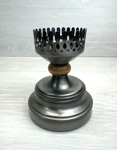 Metal Pewter ? w/Wood Bead - Candle Holder  - 5" TALL - Picture 1 of 8