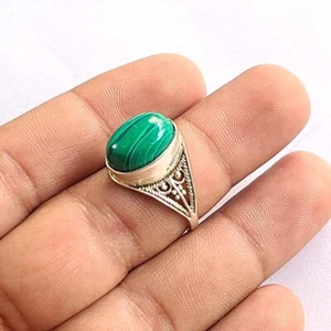 Malachite 925 Sterling Silver Handmade Dainty Ring All Size Available For Gift - Picture 1 of 6