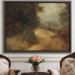 Forest Path Canvas Wall Art Nature Oil Painting Framed Woodland Landscape Decor - Picture 1 of 9