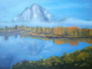 Original oil painting Autumn landscape Mountains Forest 100% Handmade 12x16 in - Picture 1 of 4