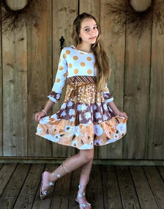 Girls Thanksgiving Dress. Fall Floral Mustard Brown Dress. Autumn Portrait Dress - Picture 1 of 7