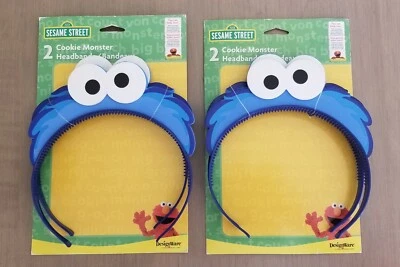 NEW Sesame Street 2setsx2 COOKIE MONSTER HEADBANDS kids' parties - Image 1 of 2