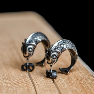 925 Sterling Silver Lucky Koi Fish Punk Vintage Retro Gothic Ear Studs Earrings - Picture 1 of 8
