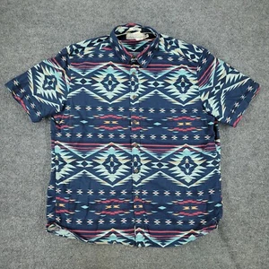 H&M Button Shirt Men's XL Blue Aztec Southwest Pattern AOP Graphic Short Sleeve - Picture 1 of 13