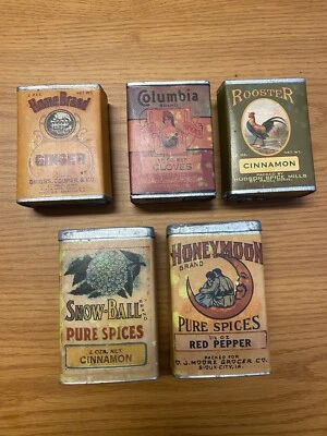 5-VINTAGE REPRODUCTION TIN CANs EMPTY. ROOSTER CINNAMON,spices,decoration Only - Image 1 of 4