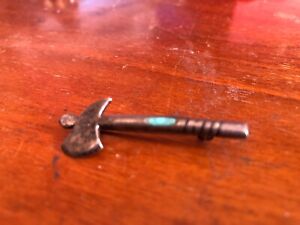 Tomahawk Pin with Turquoise Inlay Vintage Native American Sterling Silver