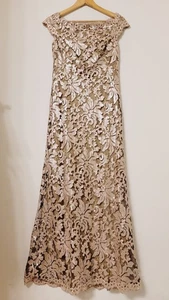 VTG Tadashi Shoji Women Formal Dress Sz 6 Sequin Lace Blck Gold Weddind Glam Y2K - Picture 1 of 10
