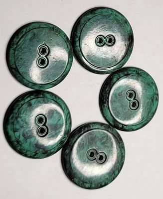 Lot 5 Large Green Marbled Resin Buttons 2 Hole Vintage 1980s Sewing Craft 7/8" - Image 1 of 4