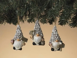 Set of 3 - 3" Resin Rustic Christmas Gnome Ornaments - Buy 3 Save $5 - Picture 1 of 1